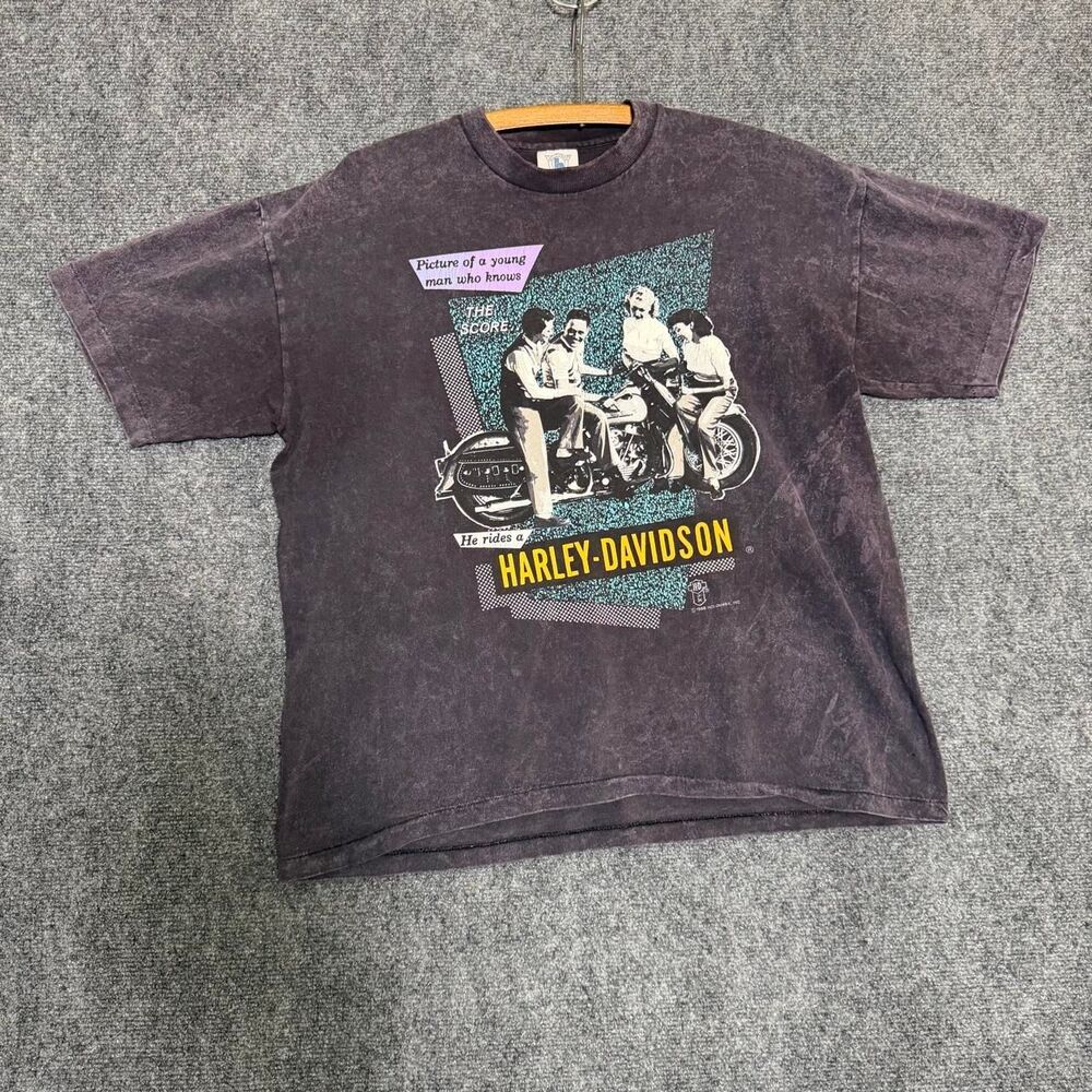 Vintage 80's Harley Davidson Acid Wash 3D Emblem T-shirt L USA